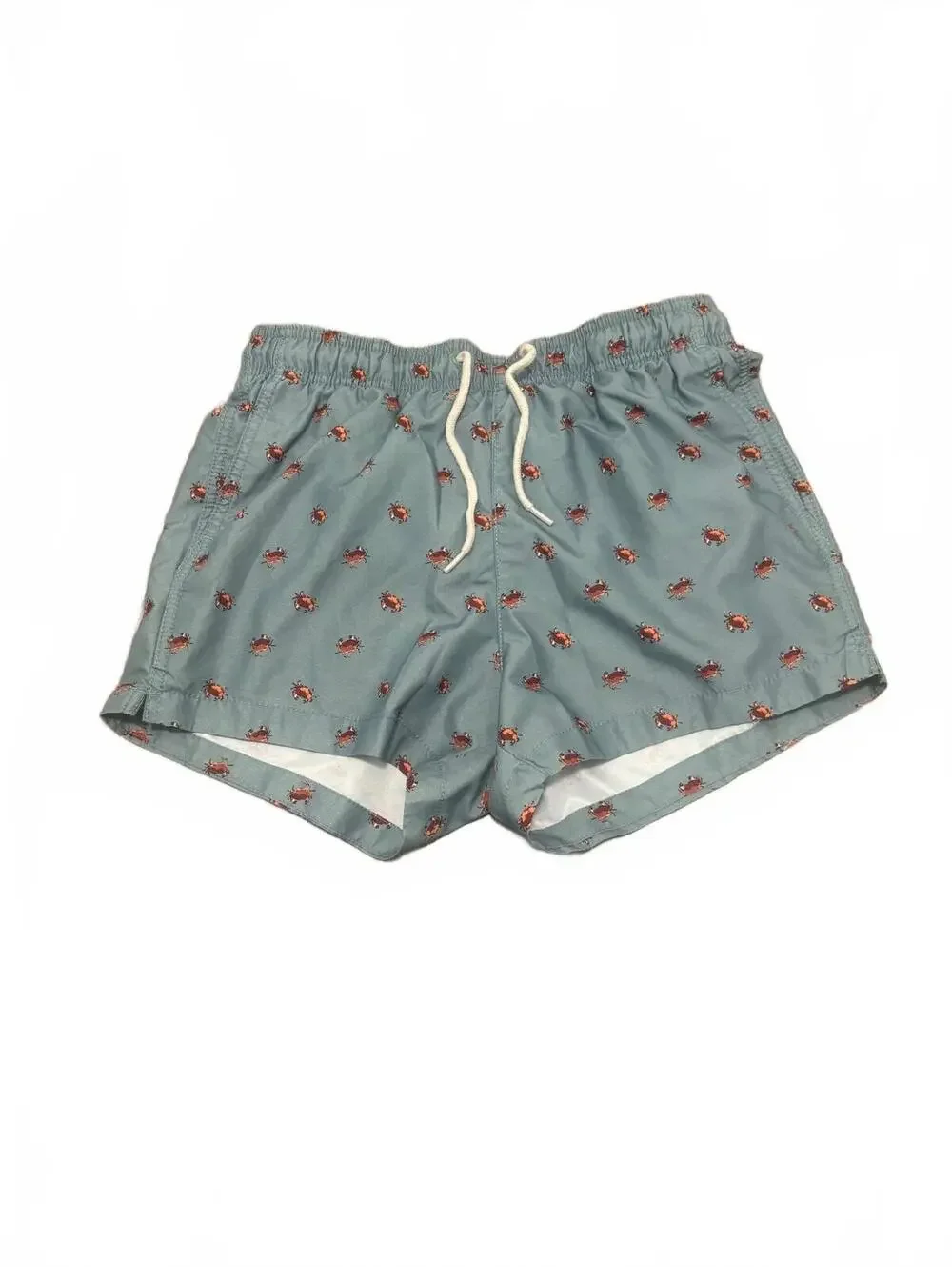 H&M Men's Blue Swim Shorts with Red Crab Print, Size Small